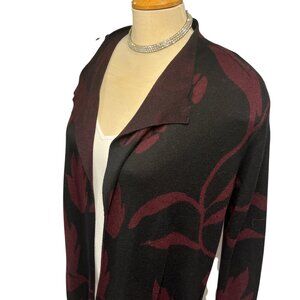 CONTEMPORAINE FOR SIMONS Cardigan Size Large Botanical Inspired Burgundy Black